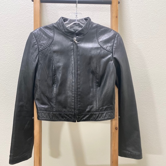 Authentic Leather Cropped Black Jacket - Picture 1 of 7